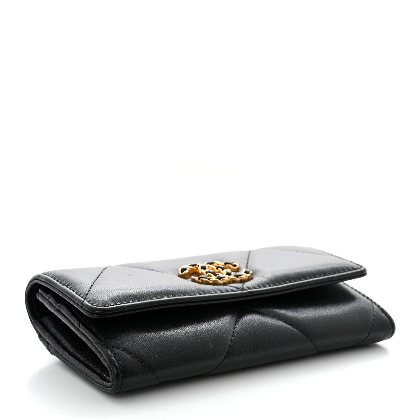 Lambskin Quilted Chanel 19 Flap Wallet Black