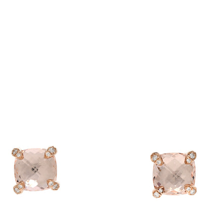 David Yurman 18K Rose Gold Diamond Morganite 8mm Chatelaine Earrings 1 of 4
