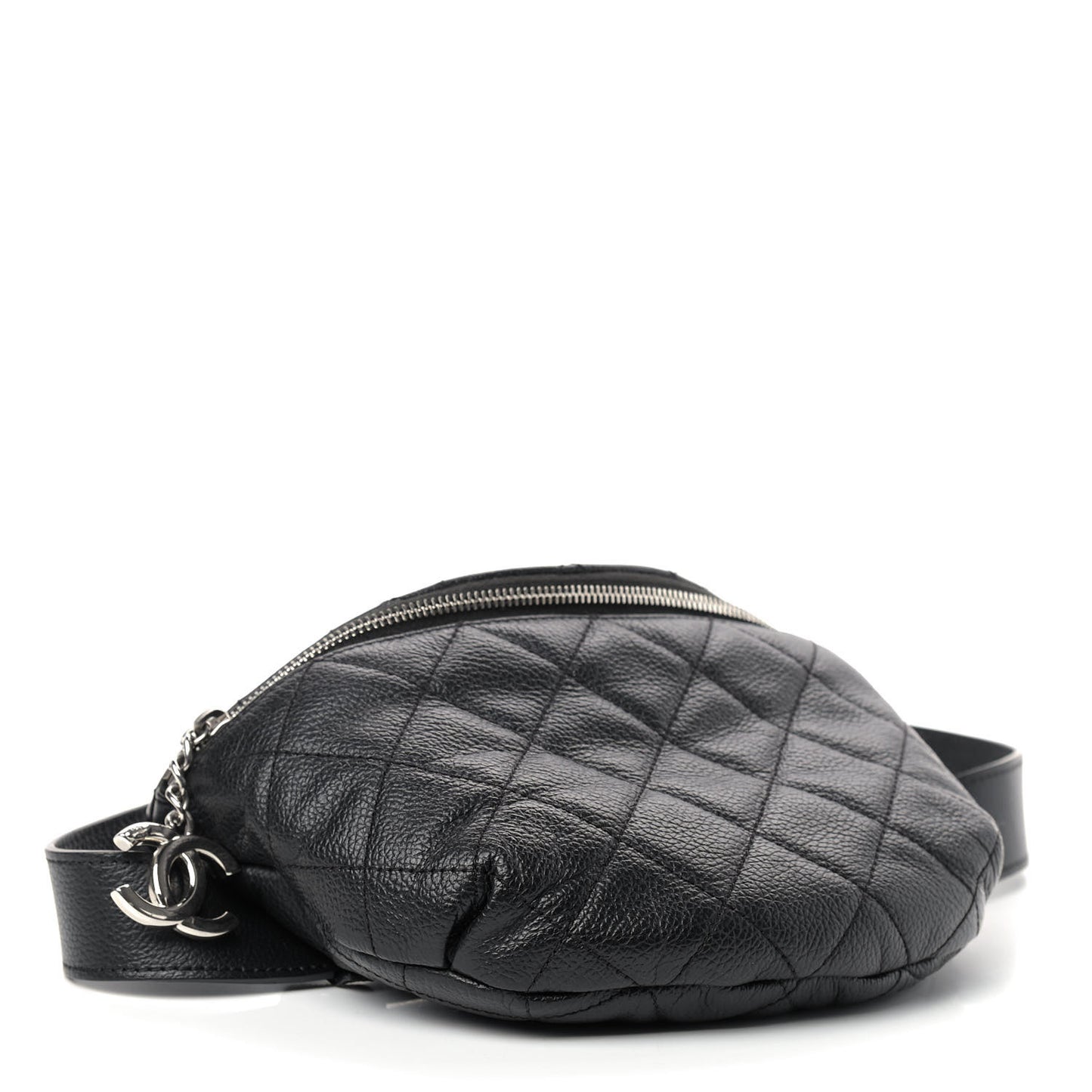 Grained Calfskin Quilted Waist Belt Bag Black