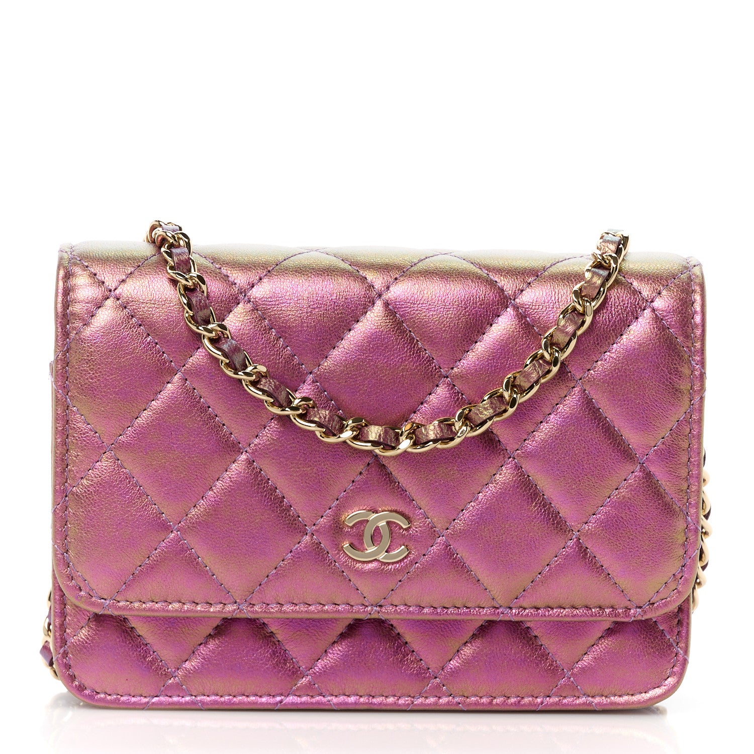 Chanel Iridescent Lambskin Quilted Mini Wallet On Chain WOC Purple 1 of 10