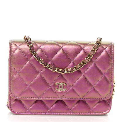 Chanel Iridescent Lambskin Quilted Mini Wallet On Chain WOC Purple 1 of 10