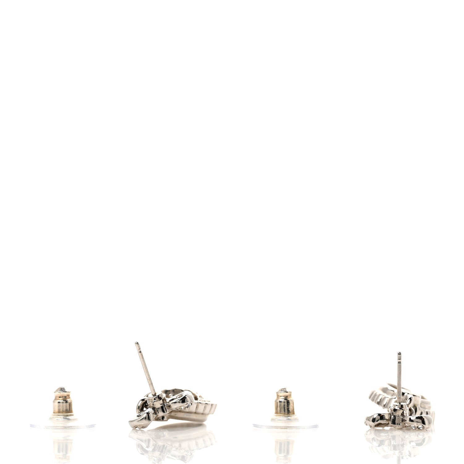 Chanel Crystal CC Bow Round Drop Earrings Silver 3 of 4