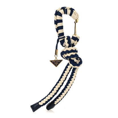 Prada Cotton Striped Metal Triangle Logo Cord Keychain Blue White 1 of 3