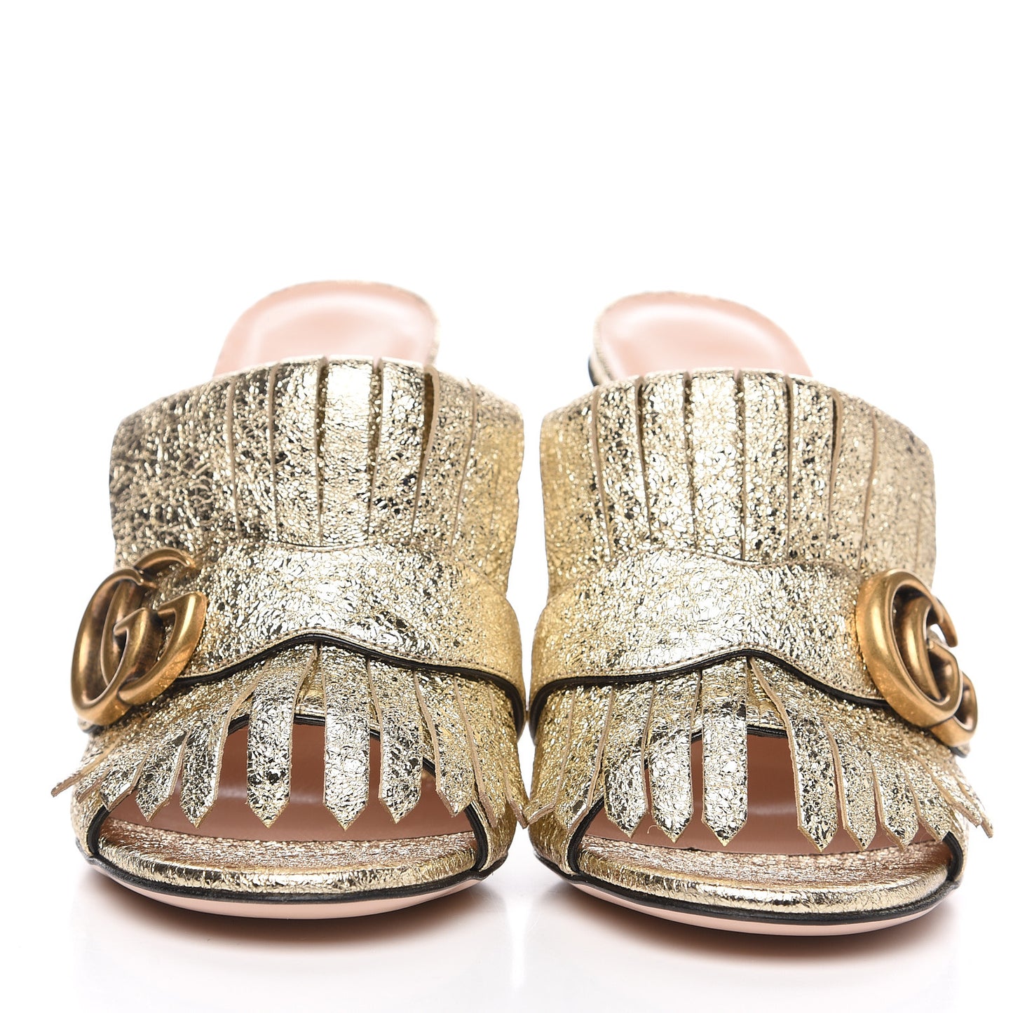 Galassia GG Marmont Fringe 105mm Slide Sandals 35.5 Platino