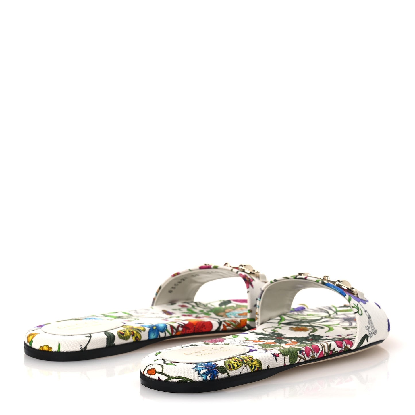 Canvas Flora Print Horsebit Slide Sandals 38 White