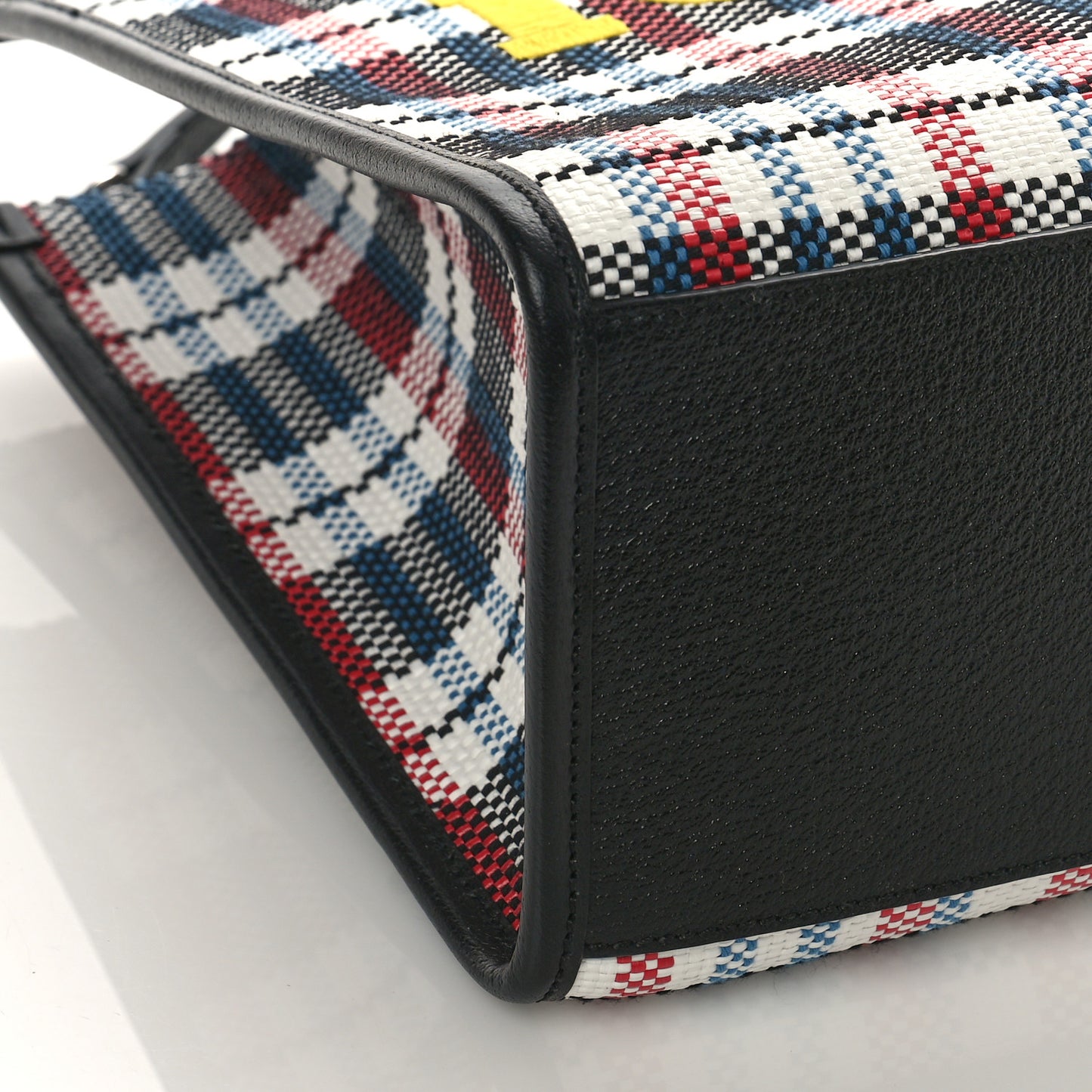 Canvas Plaid ICCUG Embroidered Small Tote Bag Black White Red Blue Smile Yellow