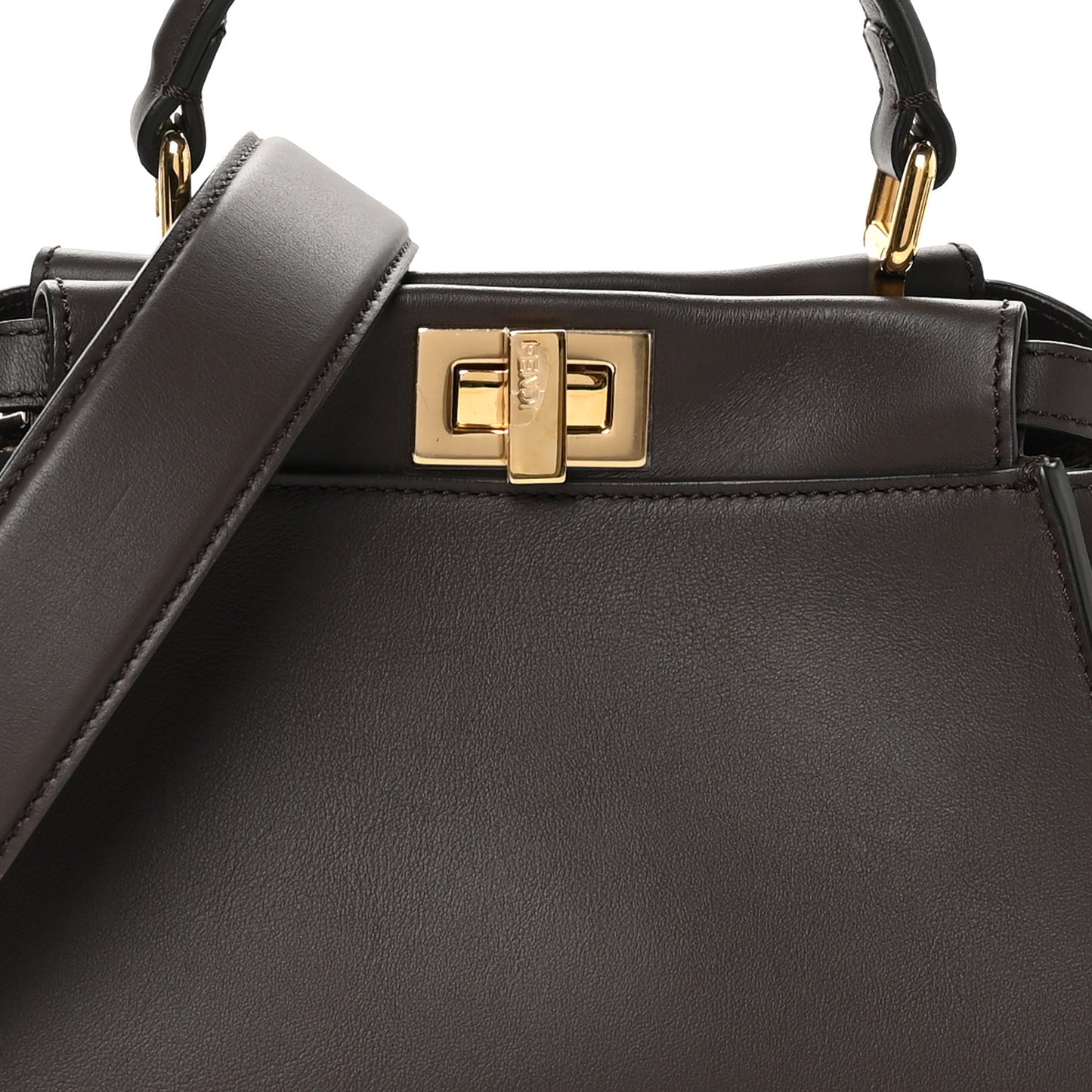 Vitello Seta Suede FF Mini Peekaboo Iconic Satchel Chocolate Sigaro Marrone
