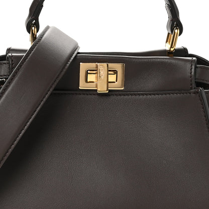 Fendi Vitello Seta Suede FF Mini Peekaboo Iconic Satchel Chocolate Sigaro Marrone 8 of 10