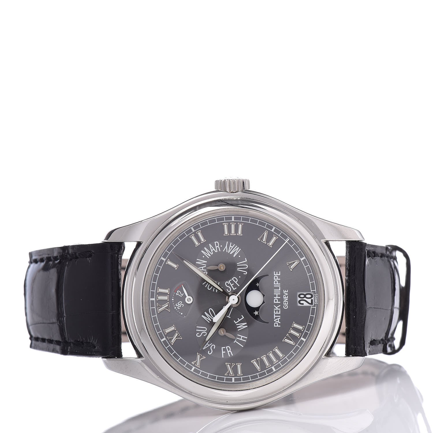 Patek Philippe Platinum Alligator 37mm Annual Calendar Moonphase Automatic Watch Black 5056P-001 3 of 12
