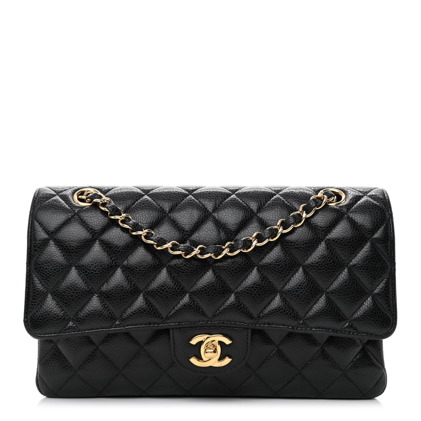 Caviar Quilted Medium Double Flap Black