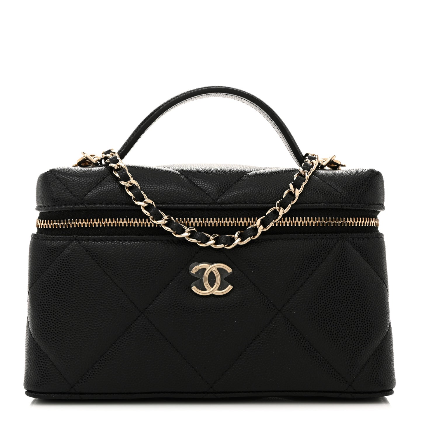 Caviar Quilted Top Handle Slim Vanity With Chain Black