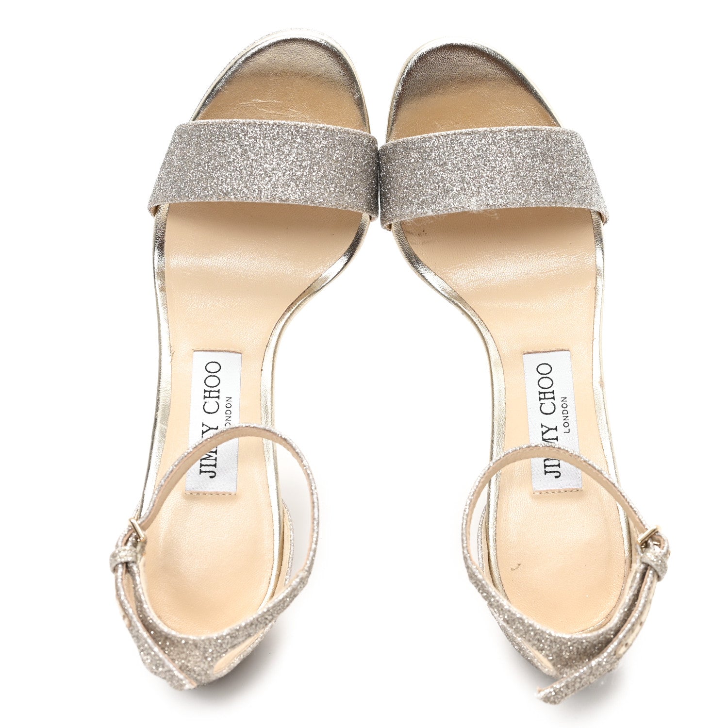 Jimmy Choo Dusty Glitter Misty 120 Sandals 37.5 Platinum Ice 2 of 8