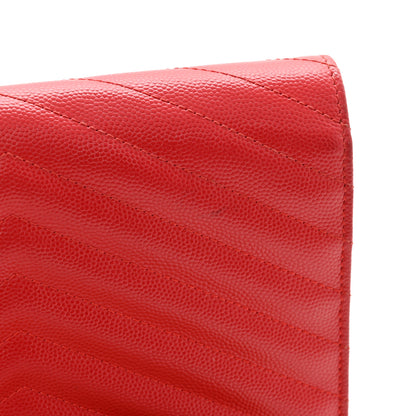 Saint Laurent Grain De Poudre Matelasse Chevron Monogram Envelope Chain Wallet New Red 13 of 14