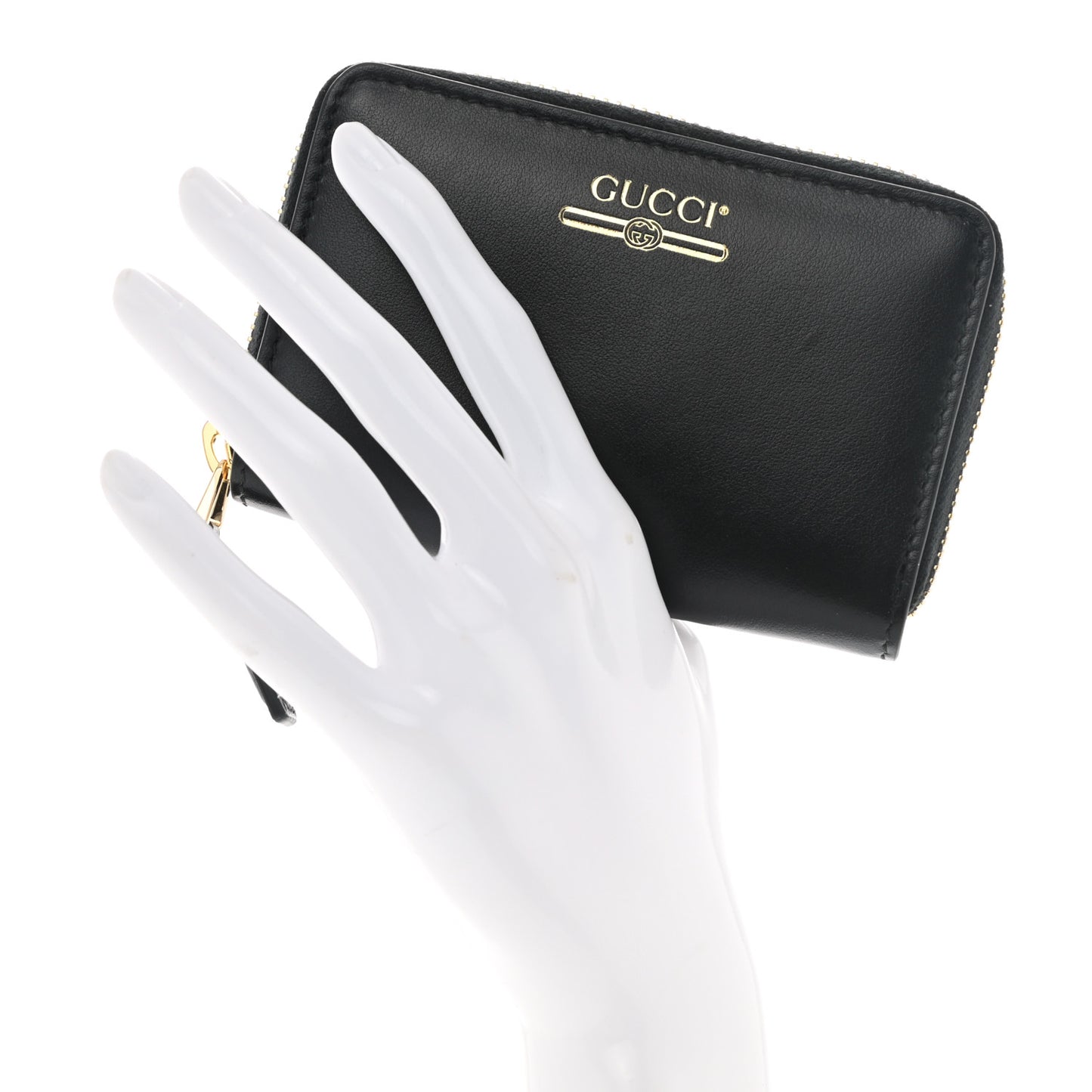 Plutone Calfskin Logo Zip Around Card Case Black