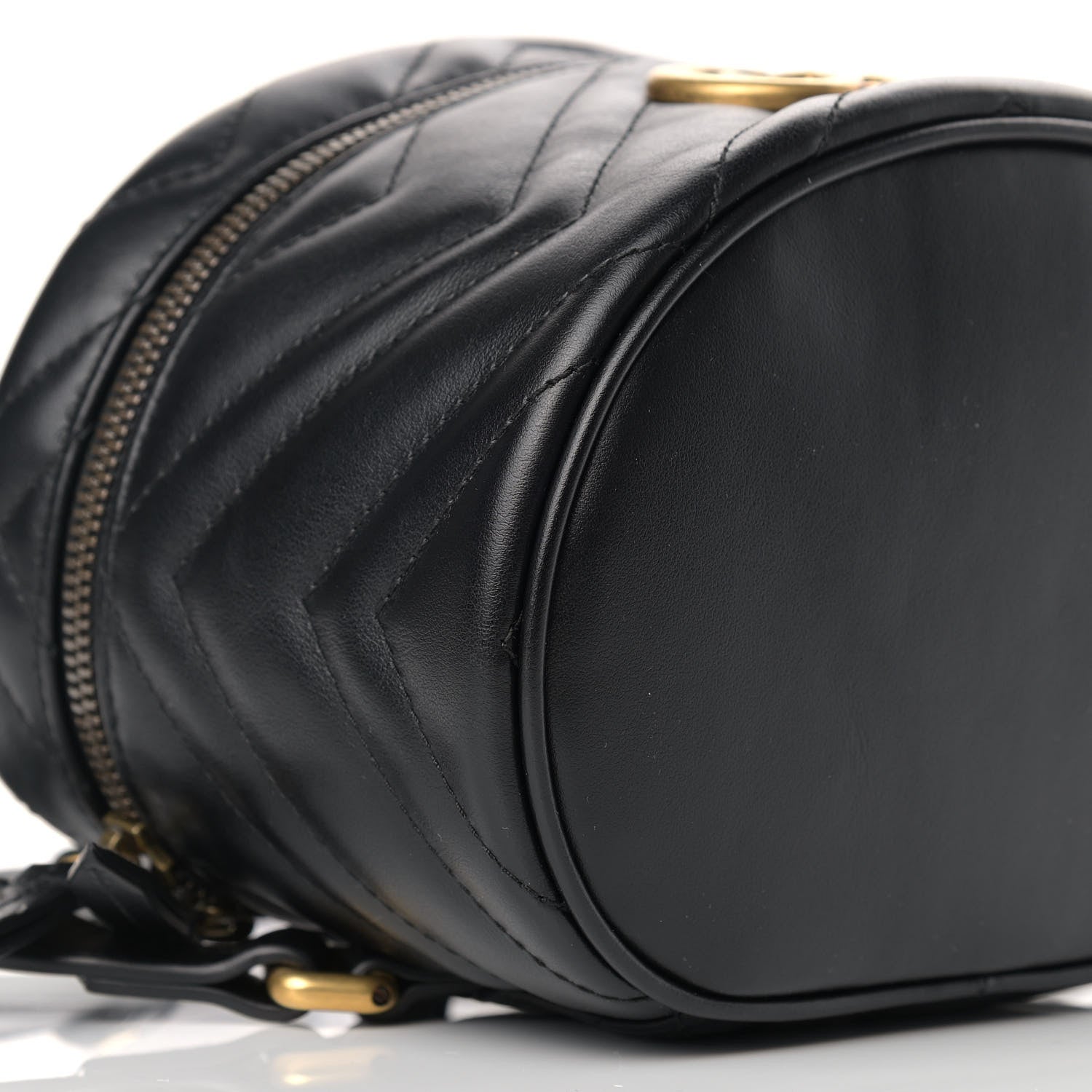 Gucci Calfskin Matelasse Mini GG Marmont Round Backpack Black 8 of 11