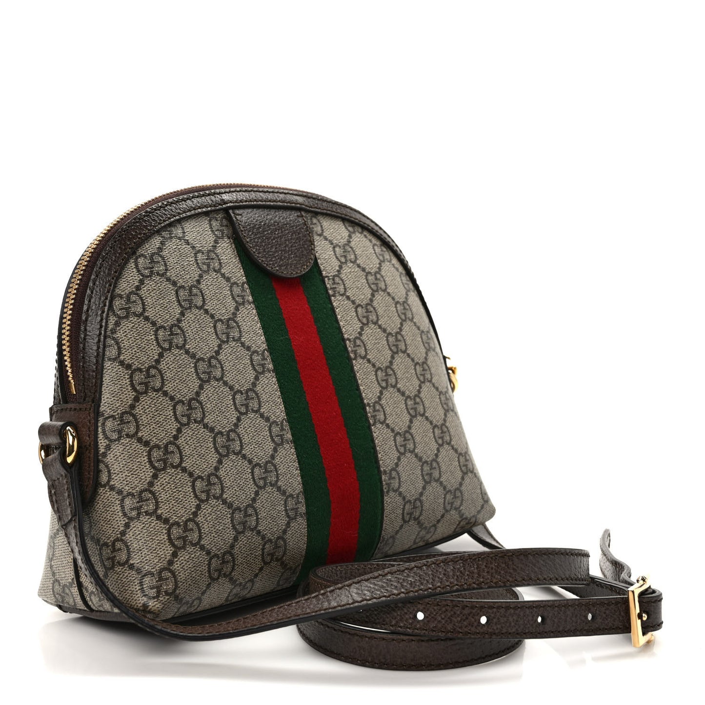 GG Supreme Monogram Textured Dollar Calfskin Web Small Ophidia Dome Shoulder Bag Beige Ebony New Acero