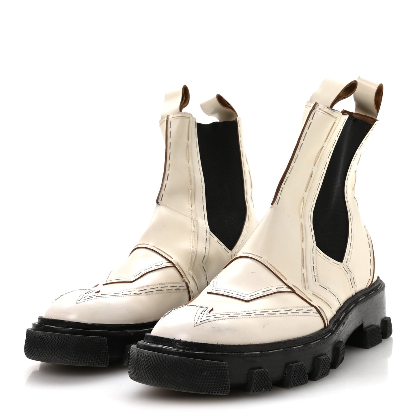 Calfskin Womens Topstitch Chelsea Boots 37.5 White