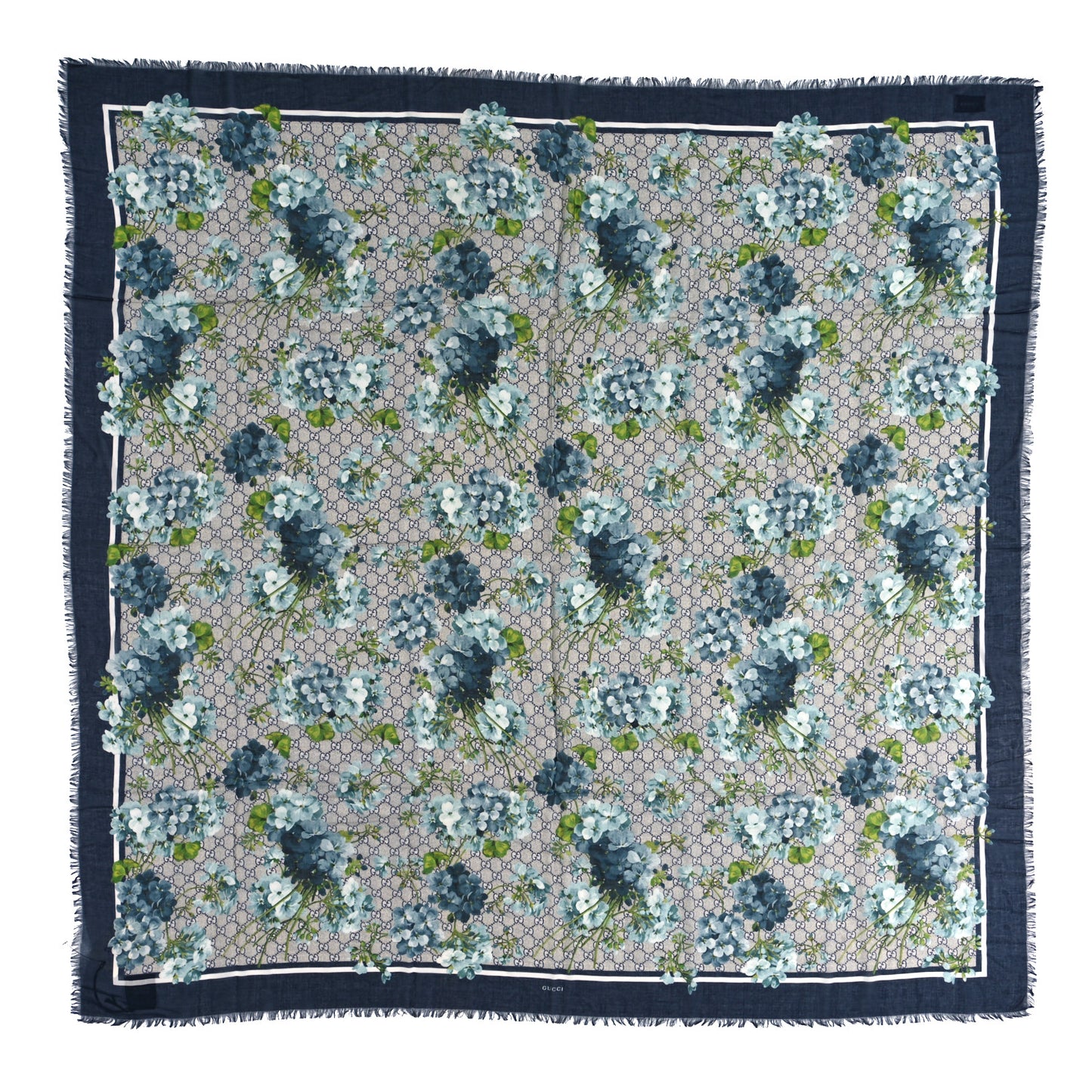 Modal Silk Monogram New Bloom GG Square Scarf Midnight Blue Sky Blue