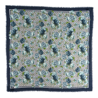 Gucci Modal Silk Monogram New Bloom GG Square Scarf Midnight Blue Sky Blue 1 of 4