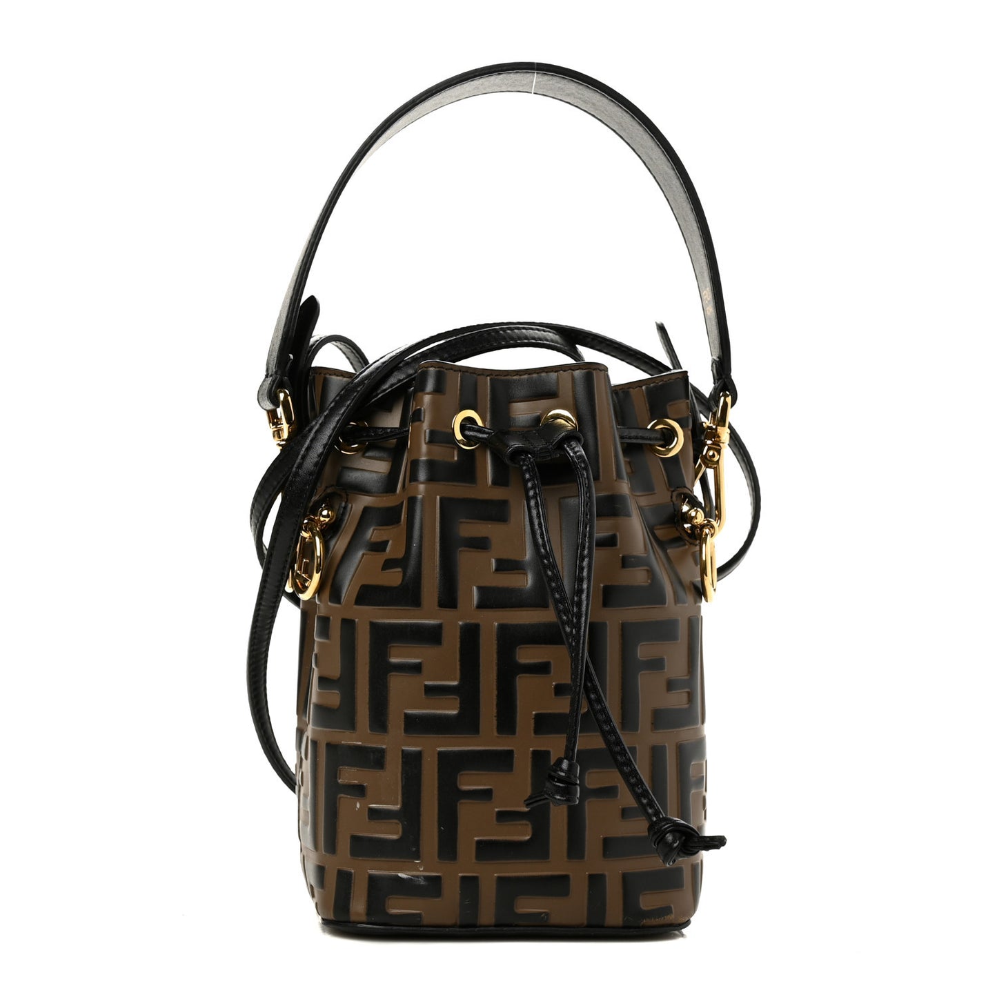 Vitello Liberty F is Fendi Bi-Color FF 1974 Embossed Mini Mon Tresor Bucket Bag Maya Black