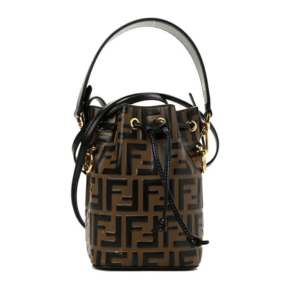 Fendi Vitello Liberty F is Fendi Bi-Color FF 1974 Embossed Mini Mon Tresor Bucket Bag Maya Black 1 of 10