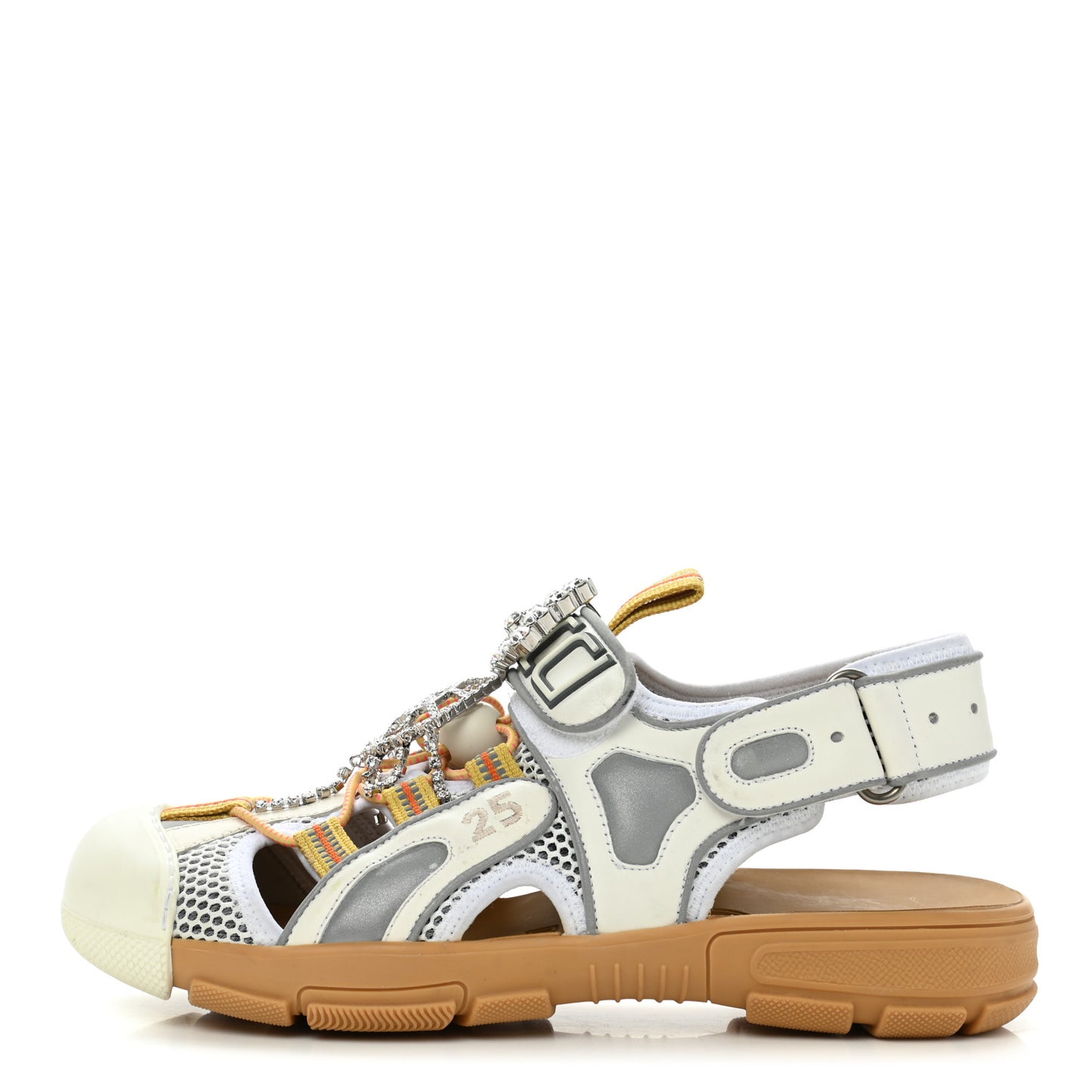 Mesh Fabric Tinsel Sport Sandals 38 White Silver
