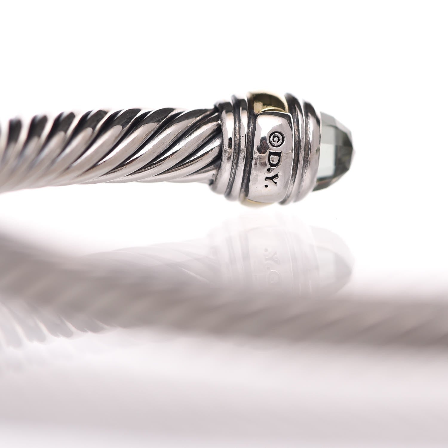 David Yurman Sterling Silver 14K Yellow Gold Prasiolite 5mm Cable Classics Bracelet 4 of 5