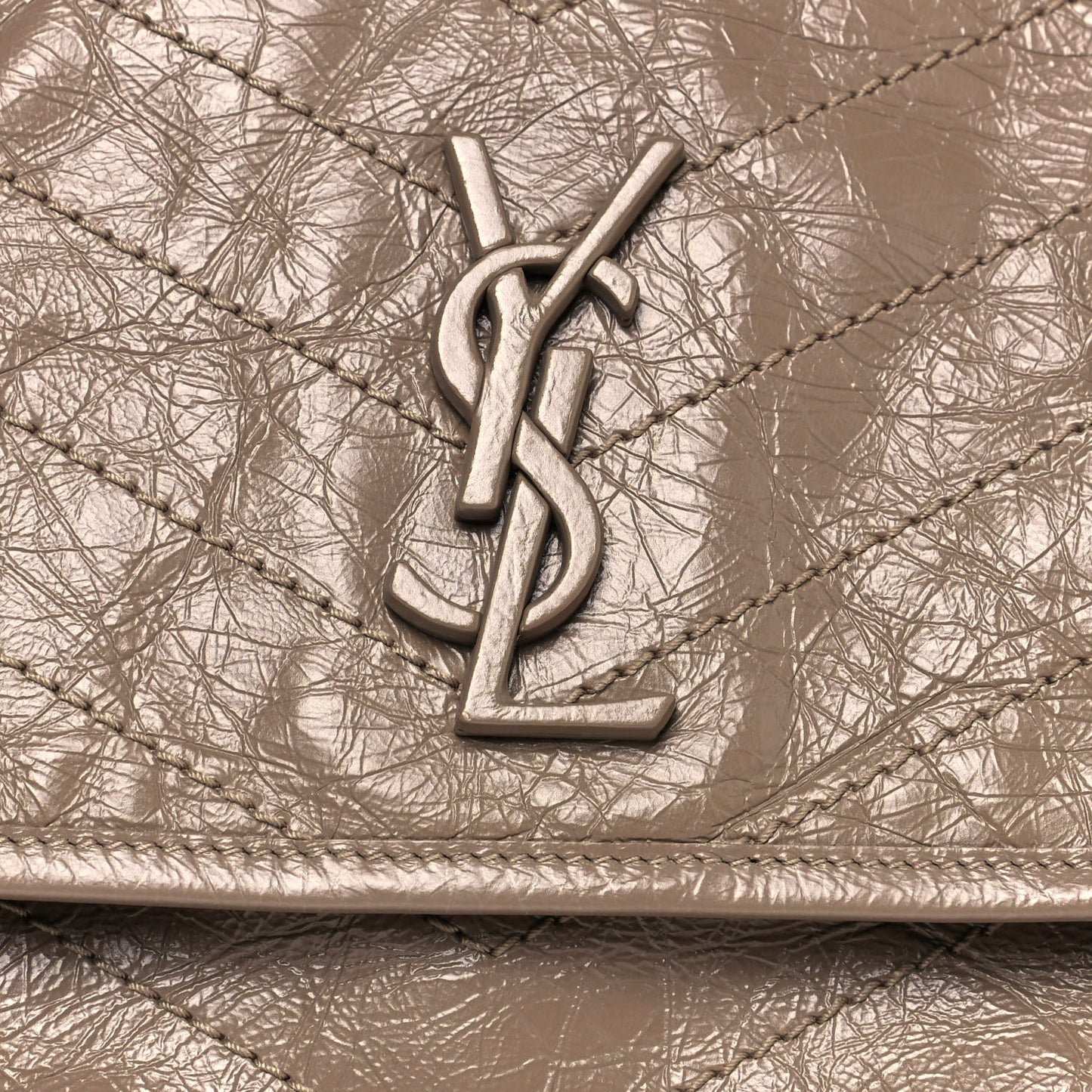 Crinkled Calfskin Matelasse Monogram Medium Niki Chain Satchel Light Natural