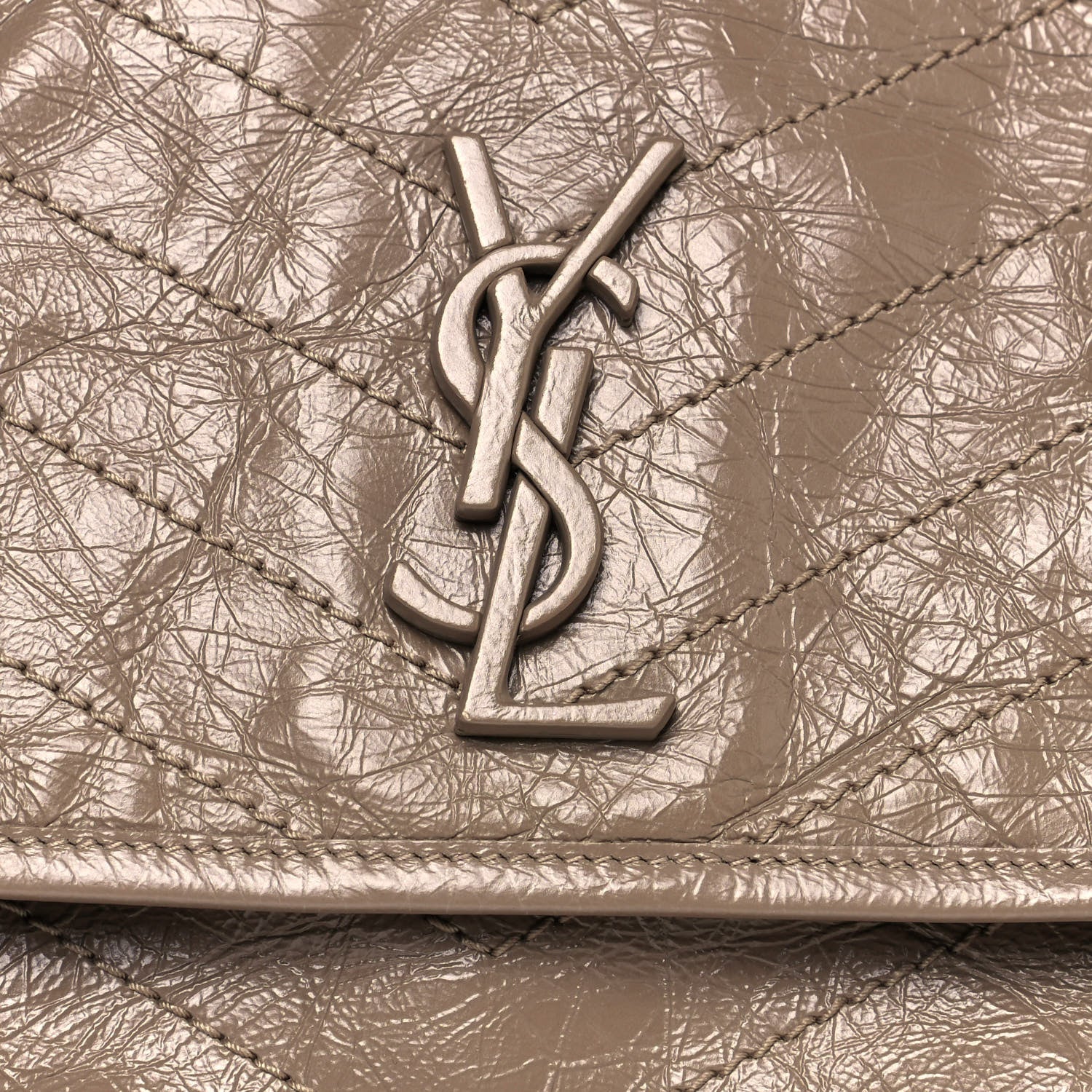 Saint Laurent Crinkled Calfskin Matelasse Monogram Medium Niki Chain Satchel Light Natural 7 of 12