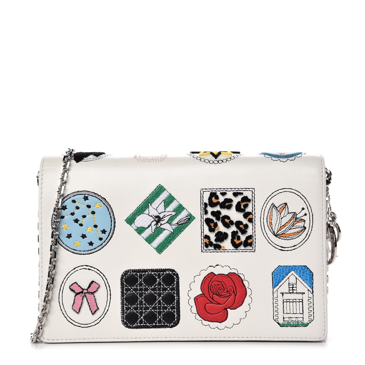 Christian Dior Calfskin Badges Chain Wallet White 1 of 12