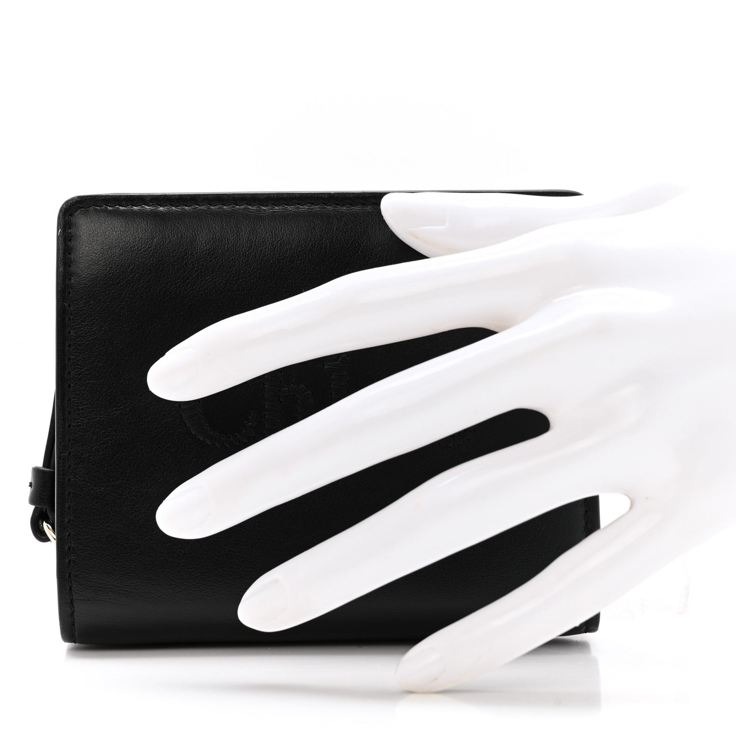 Shiny Calfskin Sense Compact Wallet Black