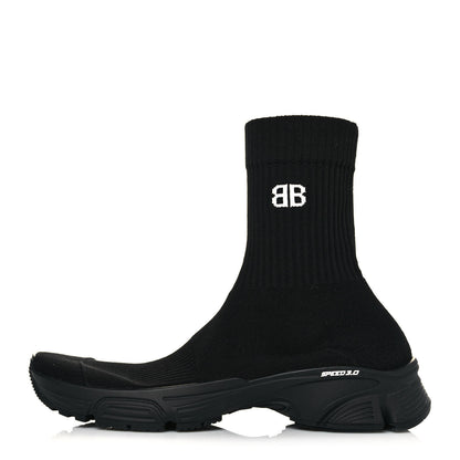Balenciaga Technical Ribbed 3D Recycled Knit Womens Speed 3.0 Sneakers 39 Monocolor Black 1 of 7