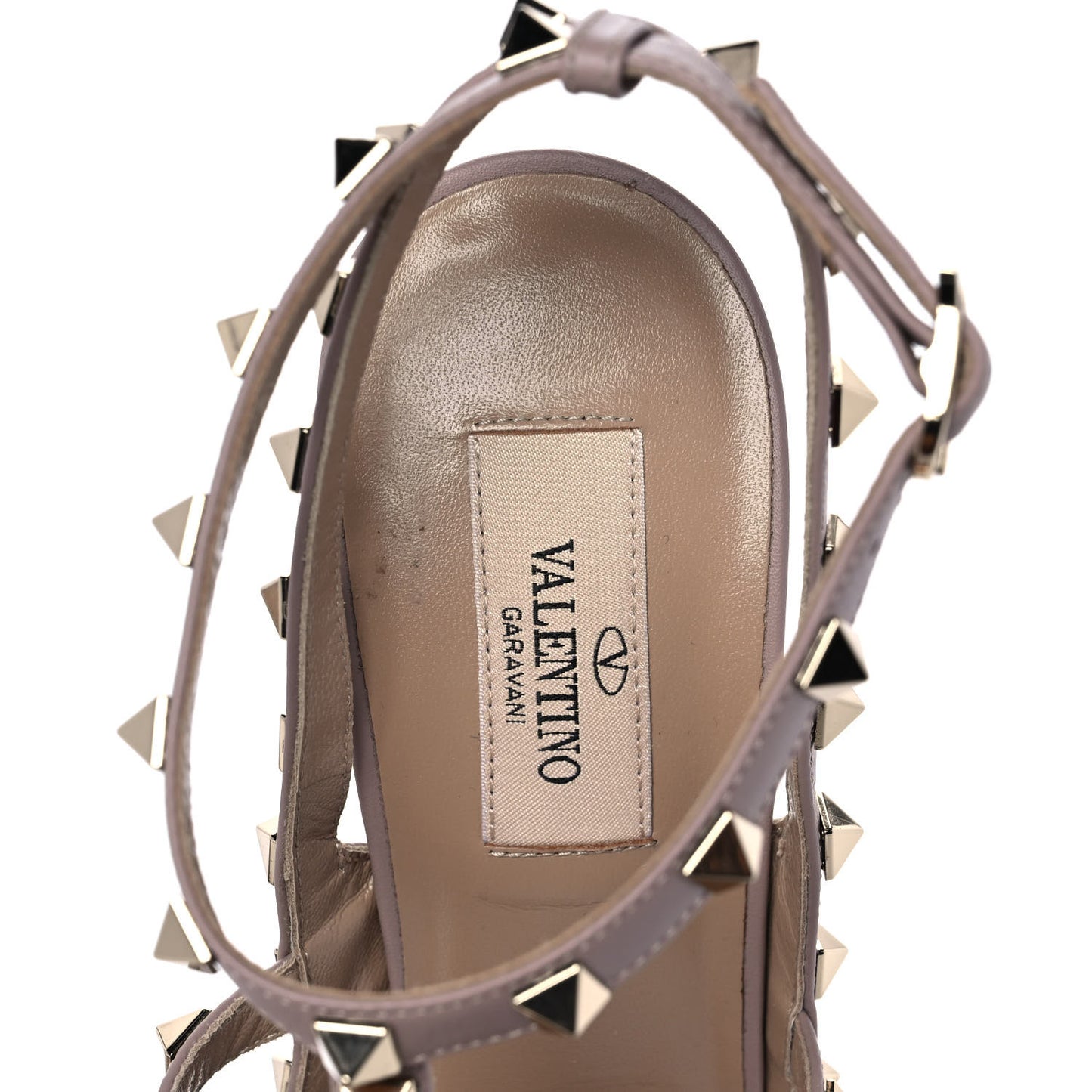 Pebbled Calfskin Rockstud Ankle Strap Pumps 41 Poudre