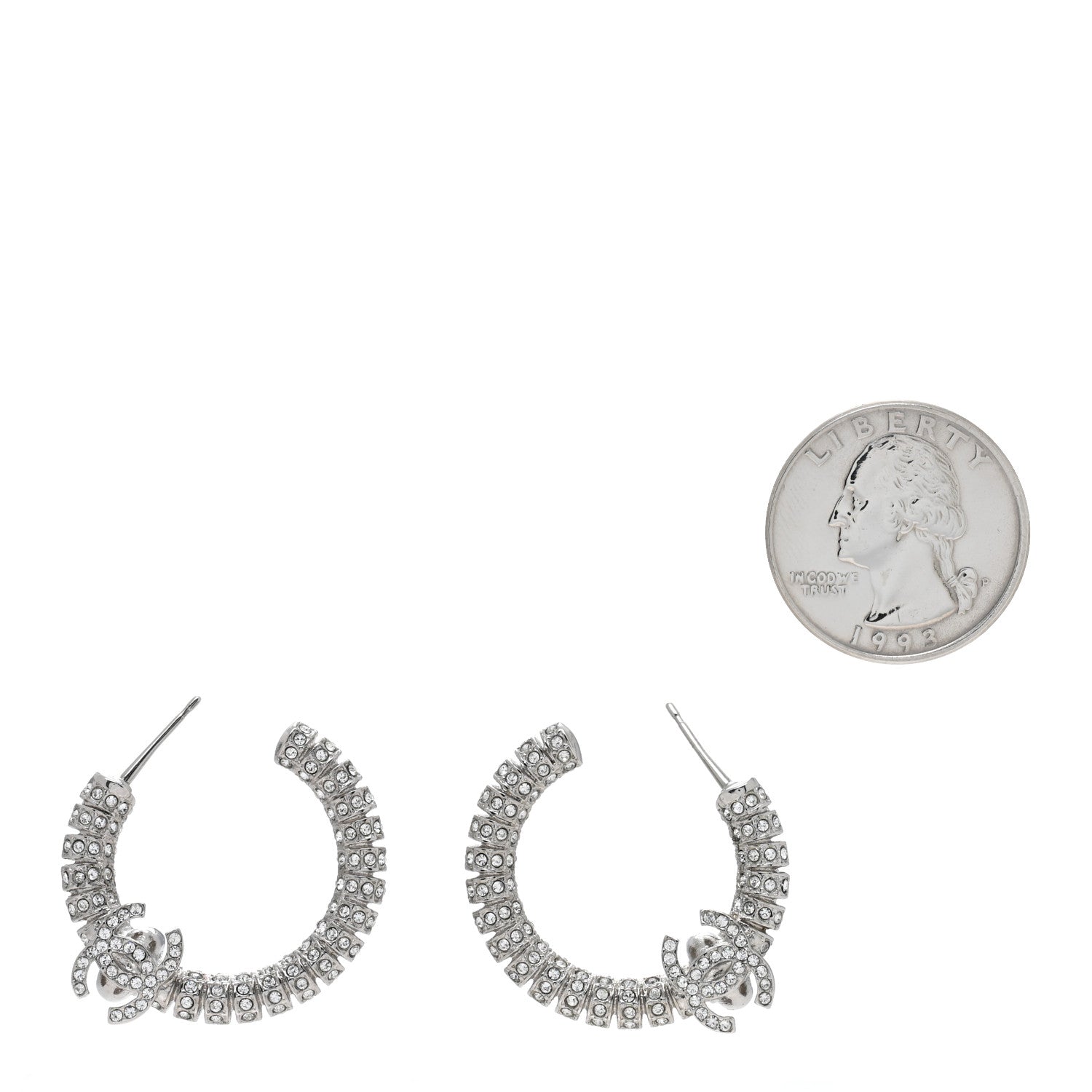 Chanel Crystal CC Hoop Earrings Silver 2 of 4