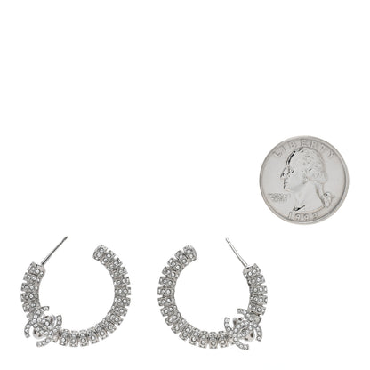 Chanel Crystal CC Hoop Earrings Silver 2 of 4