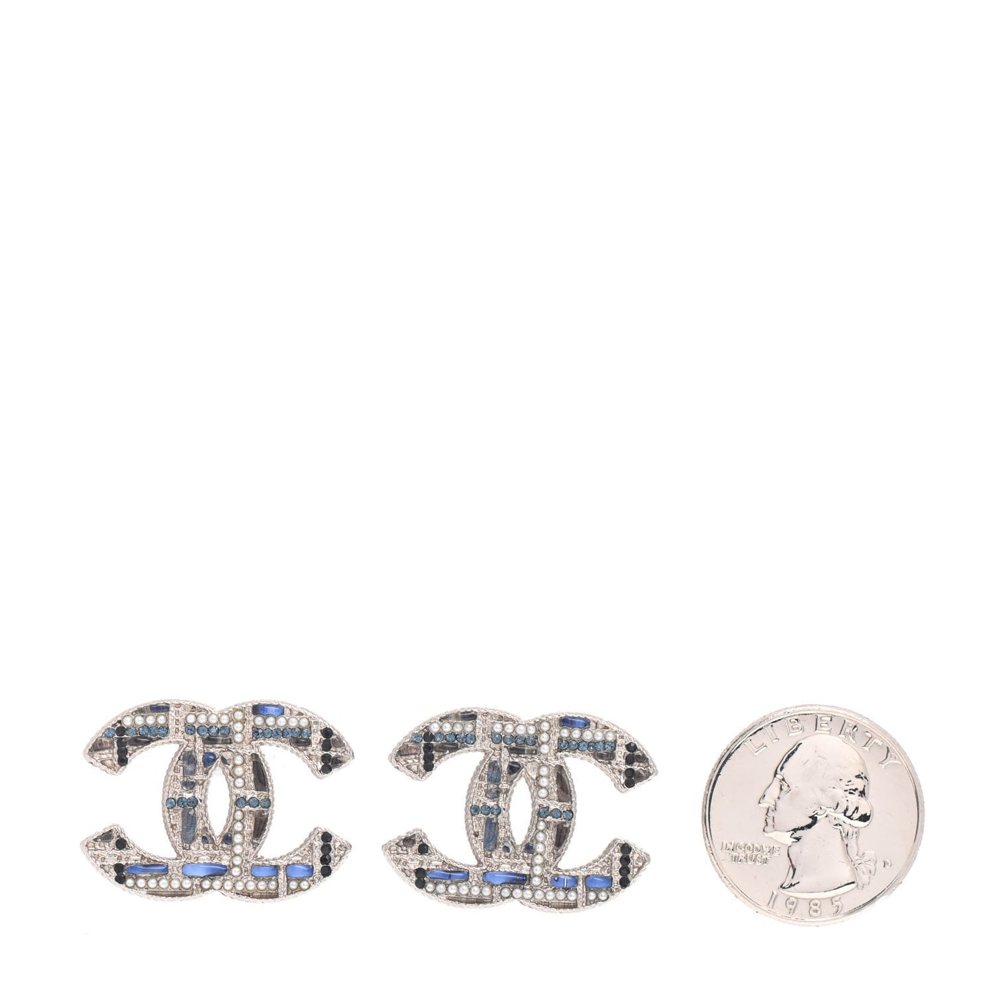 Tweed Effect CC Earrings Silver Blue Black