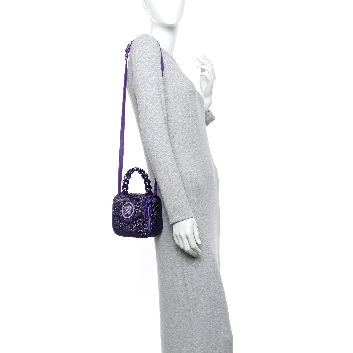 Versace Satin Crystal Studded Mini La Medusa Bag Purple 1780882