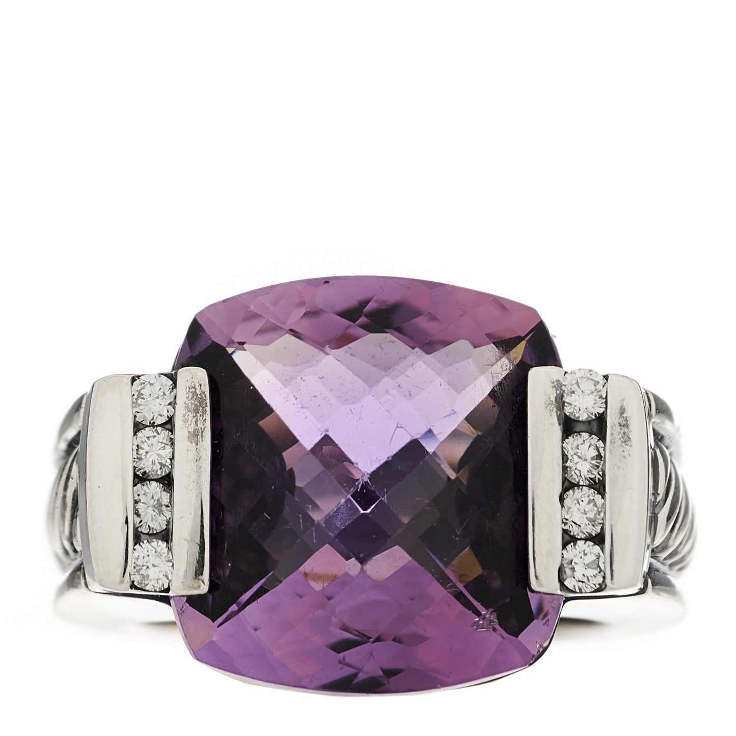 Sterling Silver Diamond Amethsyt 15mm Deco Ring 55 7.25