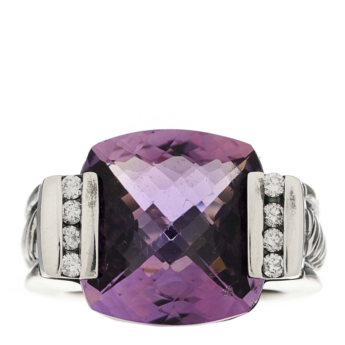 David Yurman Sterling Silver Diamond Amethsyt 15mm Deco Ring 55 7.25 1 of 5