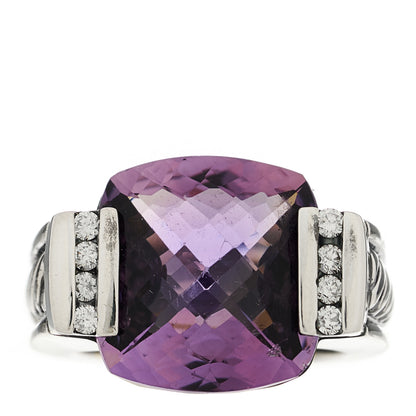David Yurman Sterling Silver Diamond Amethsyt 15mm Deco Ring 55 7.25 1 of 5