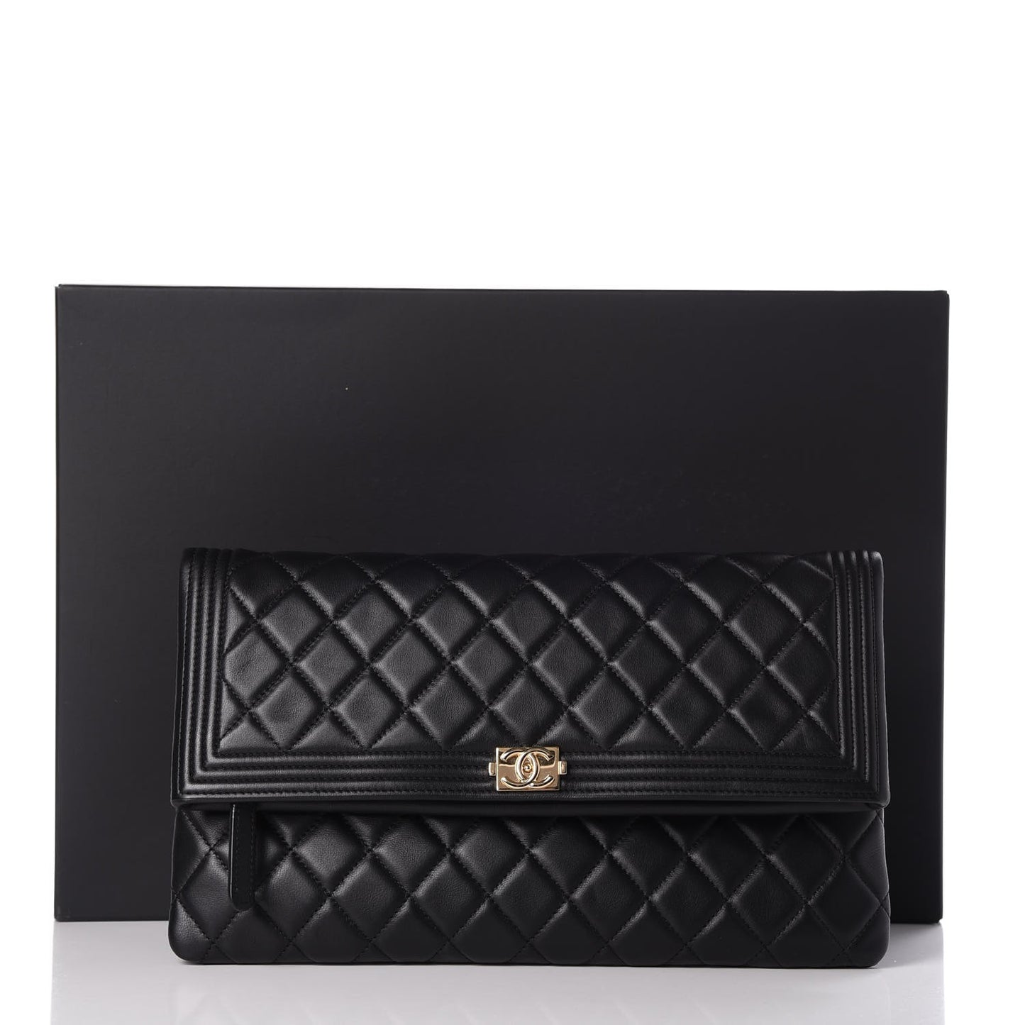 Lambskin Quilted Beauty CC Boy Clutch Black