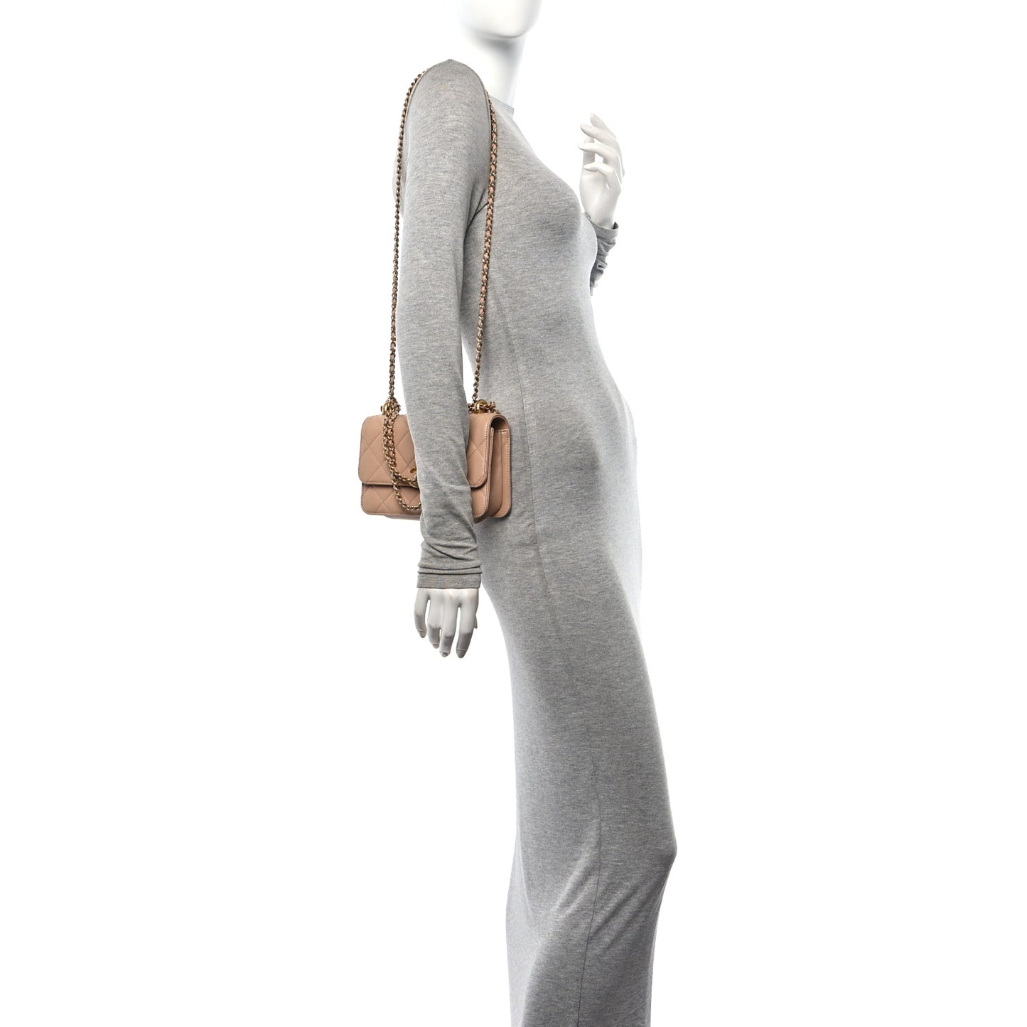 Calfskin Quilted Mini Perfect Fit Flap Beige