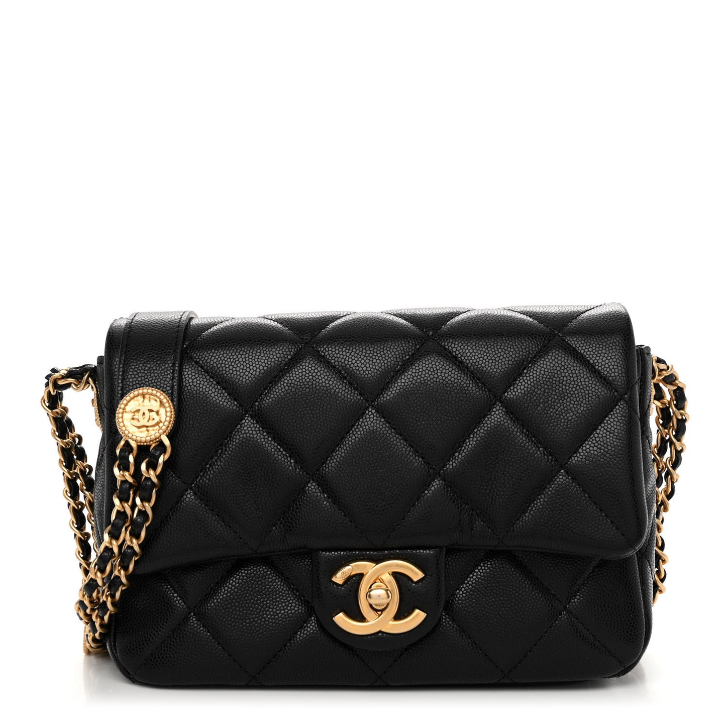 Caviar Quilted Small Twist Your Buttons Flap Black