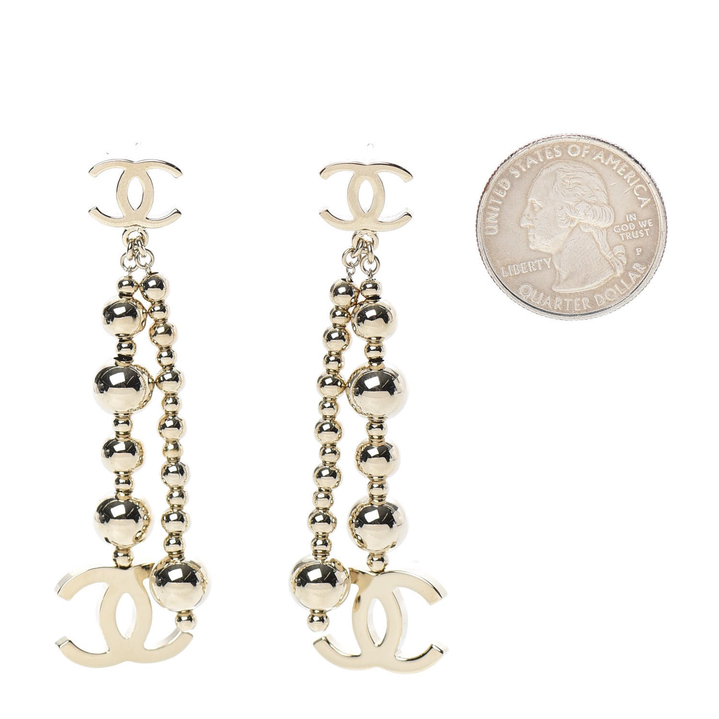 Metal CC Bead Drop Earrings Gold