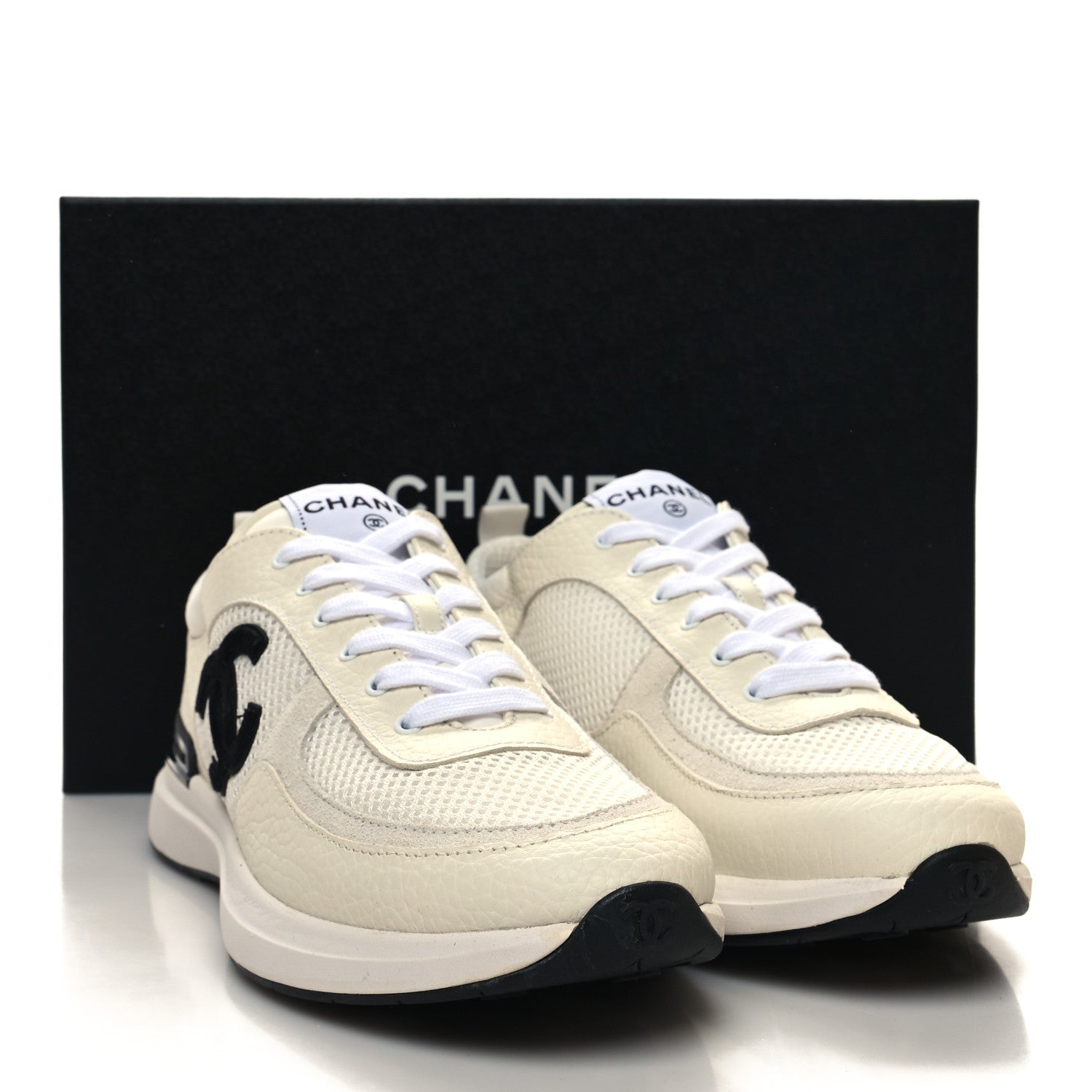 Chanel Calfskin Mesh Lycra Suede Womens Logo Sneakers 40 White 8 of 8