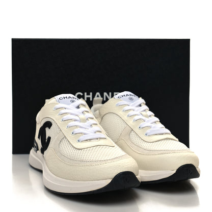 Chanel Calfskin Mesh Lycra Suede Womens Logo Sneakers 40 White 8 of 8