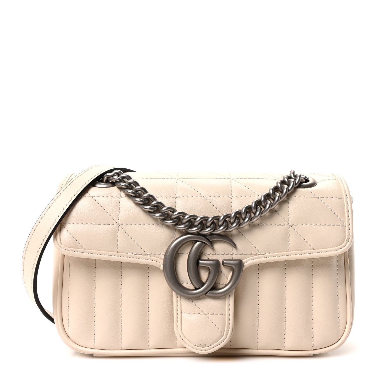 Gucci Calfskin Matelasse Aria Mini GG Marmont Shoulder Bag Mystic White 1 of 9