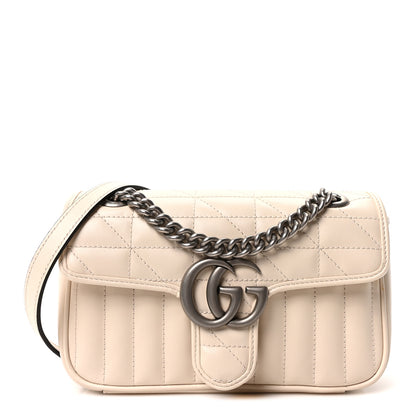 Gucci Calfskin Matelasse Aria Mini GG Marmont Shoulder Bag Mystic White 1 of 9
