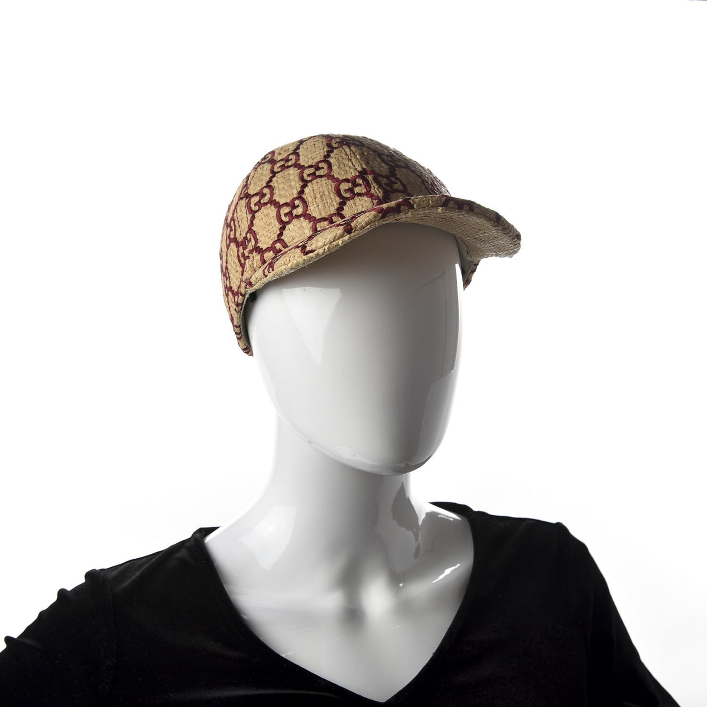 Raffia GG Monogram Elaphe Embroidered Aisha Baseball Hat M Ivory Bordeaux