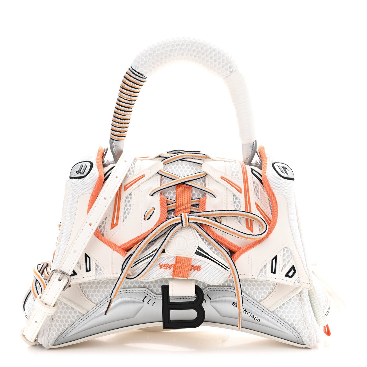 Faux Calfskin Fabric Glow In The Dark Small Sneakerhead Top Handle Bag White Orange